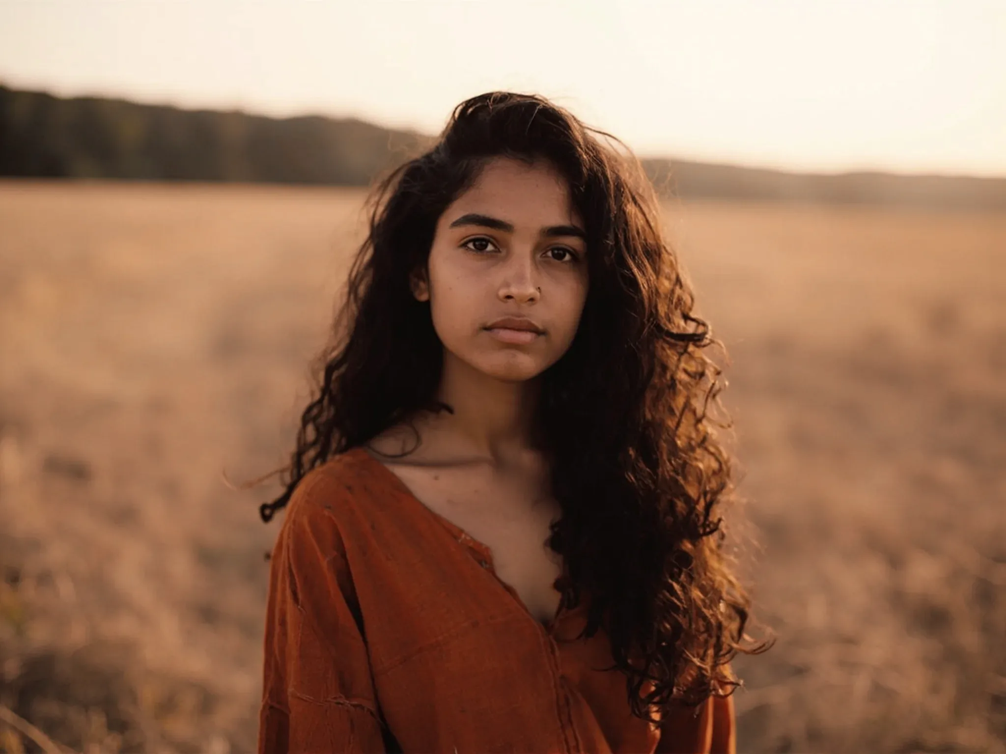 A woman standing in a golden field